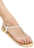 Dressy Designer Rhinestone Embellished Thongs w/ Ankle Strap from Hot Fash Shoes - BRODY Silver