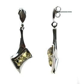 Sterling Silver Green Amber Medium Earrings
