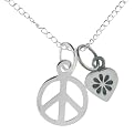 Sterling Silver Peace Sign And Heart On 18" Chain