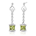 Princess Cut Peridot Dangling Earrings Sterling Silver