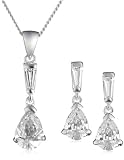 Silver Pear-Shaped Cubic Zirconia Pendant Necklace and Earrings Set with 46cm Chain