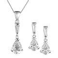 Silver Pear-Shaped Cubic Zirconia Pendant Necklace and Earrings Set 40 cm + 6 cm extender