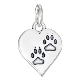 STERLING SILVER HIGH POLISH HEART WITH PAW PRINTS CHARM