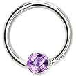 Solid 14KT White Gold Amethyst 4mm Bezel-Set Cubic Zirconia Captive Ring