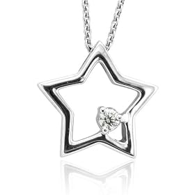 18k White Gold Star Solitaire IDEAL CUT Diamond Pendant Necklace (GH, VS-SI, 0.05 carat)