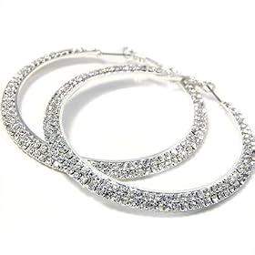 Beautiful X-Large and Blingy Double Ice Crystal Lined Hoop Earrings Silver Tone by Christina...