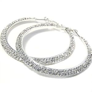 Beautiful X-Large and Blingy Double Ice Crystal Lined Hoop Earrings Silver Tone by Christina...