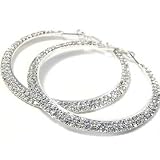 Beautiful X-Large & Blingy Double Ice Crystal Lined 2 3/4 Hoop Earrings Silver Tone by Christina Collection (32T11)