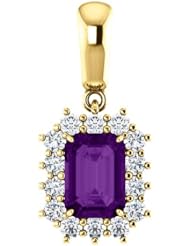 14K Yellow Gold 7.00x5.00mm Emerald Cut Chatham Created Alexandrite and Diamond Pendant -- LIFETIME WARRANTY