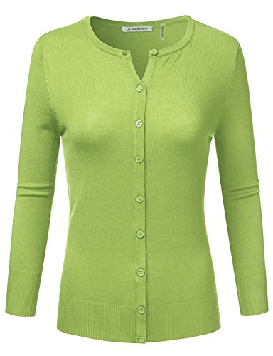 JJ Perfection Women's 3/4 Sleeve Crew Neck Button Down Knit Cardigan Sweater