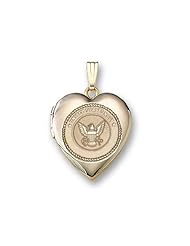 14k Yellow Gold Heart Navy Picture Locket Over 3/4 inch x 3/4 in