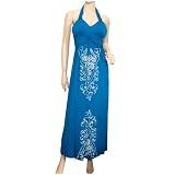 Plus Size Royal Blue Embroidery Print Maxi Halter Neck Cocktail Dress