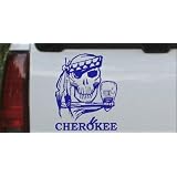 6in X 4.9in Blue -- Cherokee Indian Skull Skulls Car Window Wall Laptop Decal Sticker by Rad Dezigns