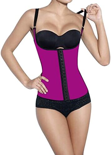 Shymay Women's Compression Waist Trainer Latex Workout Underbust Waist Cincher, Rose Red, 32