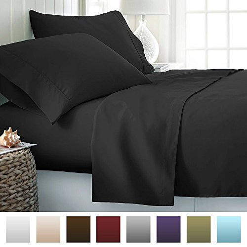 Beckham Hotel Collection Luxury Soft Brushed Microfiber 4 Piece Bed Sheet Set Deep Pocket - Queen - Black