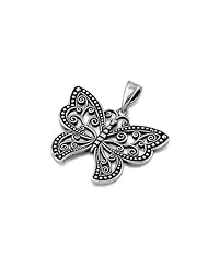 Sterling Silver Fancy Design Butterfly Pendant Polished Charm Pure 925 New 21mm with 2mm Rope Chain