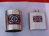 Perfect Party Set for Your Rebel Includes 6 Oz. Stainless Steel Hip Flask and Stainless Steel Can Holder - Both with Rebel Confederate Battle Flag Design
