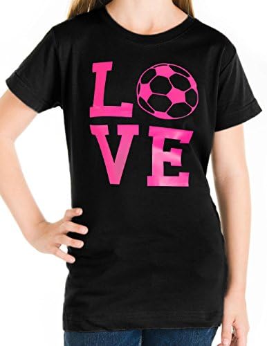 Girls Youth Square Love Soccer T-Shirt Sizes YXS-YL (Youth Small, Black)