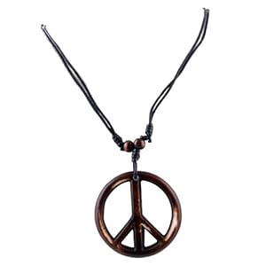 Black Cord Necklace with Peace Sign Resin Pendant