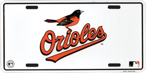 Baltimore Orioles White Metal License Plate