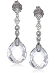 Sterling Silver, Gemstone, and Diamond Briolette Drop Earrings