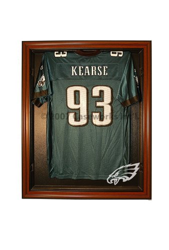 Philadelphia Eagles Football Jersey Display Case Cabinet Style with Classic Wood Finish Frame