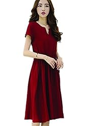 V-neck Vintage Short Sleeves Cotton/Linen Tunic 