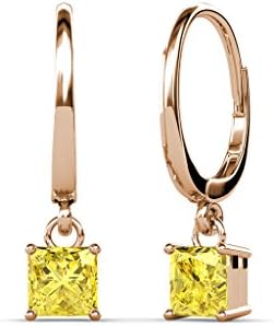 Yellow Sapphire Four Prong Solitaire Dangling Earrings 1.70 ct tw in 14K Rose Gold