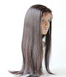 Full Lace Wigs Hand Made Human Hair Remy 100% Brazilian Virgin #1b Yaki Straight (10