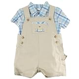 Petit Ami Elite Infant Boys 2pc Khaki Tugboat Shortall Set
