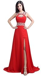 Sexy Strapless Beaded Slit Empire   Waistline Off the Shoulder Chiffon Evening Dress/Party Dress/Wedding Dress 