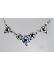 A Stunning Sterling Silver Gemstone Necklace Accented with Sibertian Blue Quartz and Hematite