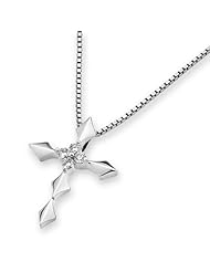 0.08cttw Round Diamond Accent 18K White Gold Gothic Cross Pendant Necklace w/ 925 Sterling Silver Chain (G-H Color, VS2-SI1 Clarity), 16"