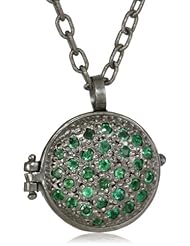 Dyanne Belle "Candy Locket Collection" Emerald Sparkle Blackened Silver with Pave Green Emeralds Locket Pendant Necklace