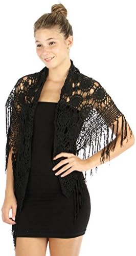 Victorian Wedding Crochet Flower Triangle Shawl (Black)