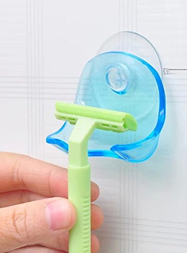 Edtoy 1pcs Clear Blue Plastic Razor Suction Cup Holder, Suction Razor Holder for Shower, Razor Storage Rack