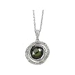 14K White Gold Tahitian Cultured Near Round Dark Grey "A" Quality Pearl and Diamond Necklace