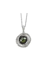 14K White Gold Tahitian Cultured Near Round Dark Grey "A" Quality Pearl and Diamond Necklace -- LIFETIME WARRANTY