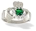 14K White Gold Heart Created Emerald and Diamond Celtic Claddagh Ring