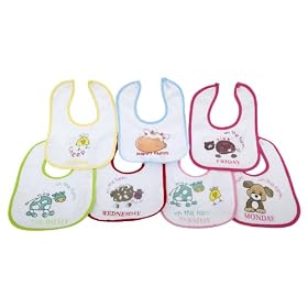 Ensemble de 7 bavoirs pour b�b� fille, un pour chaque jour de la semaine, � motif animaux de ferme (lot de 7)