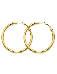 3mm, 14K Yellow Gold Omega Back Round Hoop Earrings, 40mm (1 1/2")