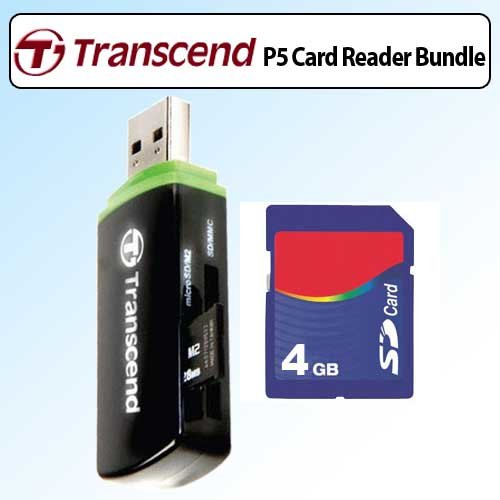 Transcend TS-RDP5K P5 9-in 1 USB 2.0 Flash Memory Card Reader Bundle With 4 GB SD Memory Card
