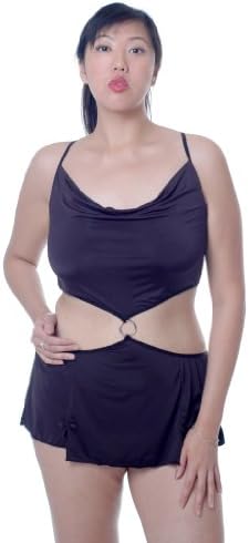 Microfiber Mini Dress w/ Cowl Neckline & Side Slits-Women's One Size Q Black