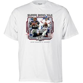 Click here to buy Tom Brady Patriots Eli Manning Giants Super Bowl XLII 42 Dueling T-shirt by Reebok.