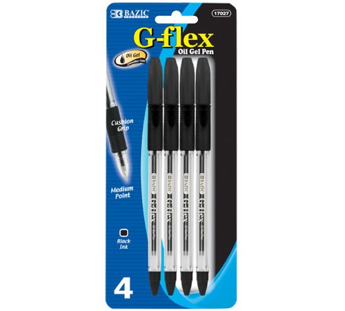 BAZIC G-Flex Black Oil-Gel Ink Pen w/ Cushion Grip (4/Pack)