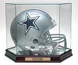 Full Size Football Helmet Display Case with Glass Top, Mirrored Bottom, Cherrywood Finish Base and N