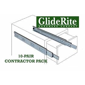 GlideRite 2270-ZC 22-inch 100 lb Full Extension Ball Bearing Drawer Slides with Over-travel (10 Pairs)