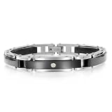 Men's Black and White 3 Stone Diamond Bracelet in Stainless Steel and 14k Gold (G, SI2, 0.15 carat) - 8 inches