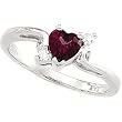 14K White Gold Mozambique Garnet and Diamond Heart Ring