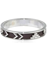 House of Harlow 1960 Silver Tone Leather Aztec Bangle Bracelet, 2.5"